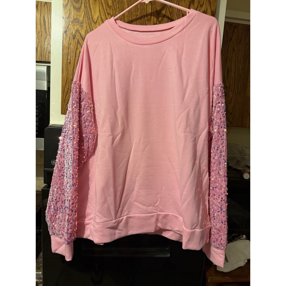 Pink Sequin Women's Size XL Pink with Pink Sparkle Sleeves Long Sleeve